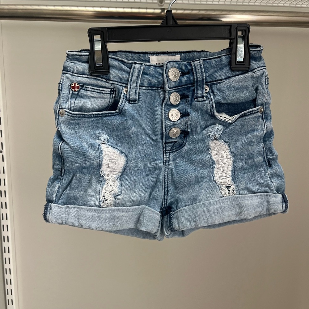 Hudson Jeans Light Blue Distressed Kids Shorts, Button Fly 5-pocket